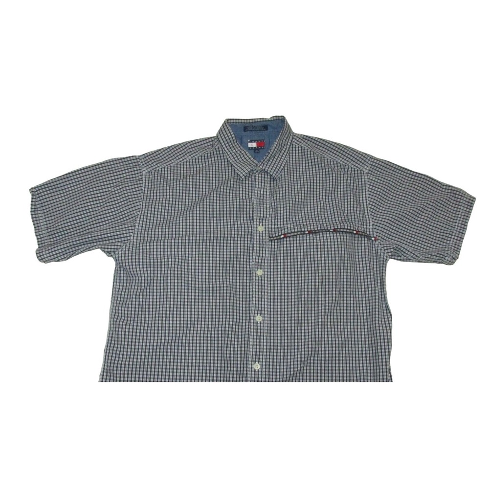 Mens XL vintage Tommy Hilfiger Blue white plaid check button down shirt